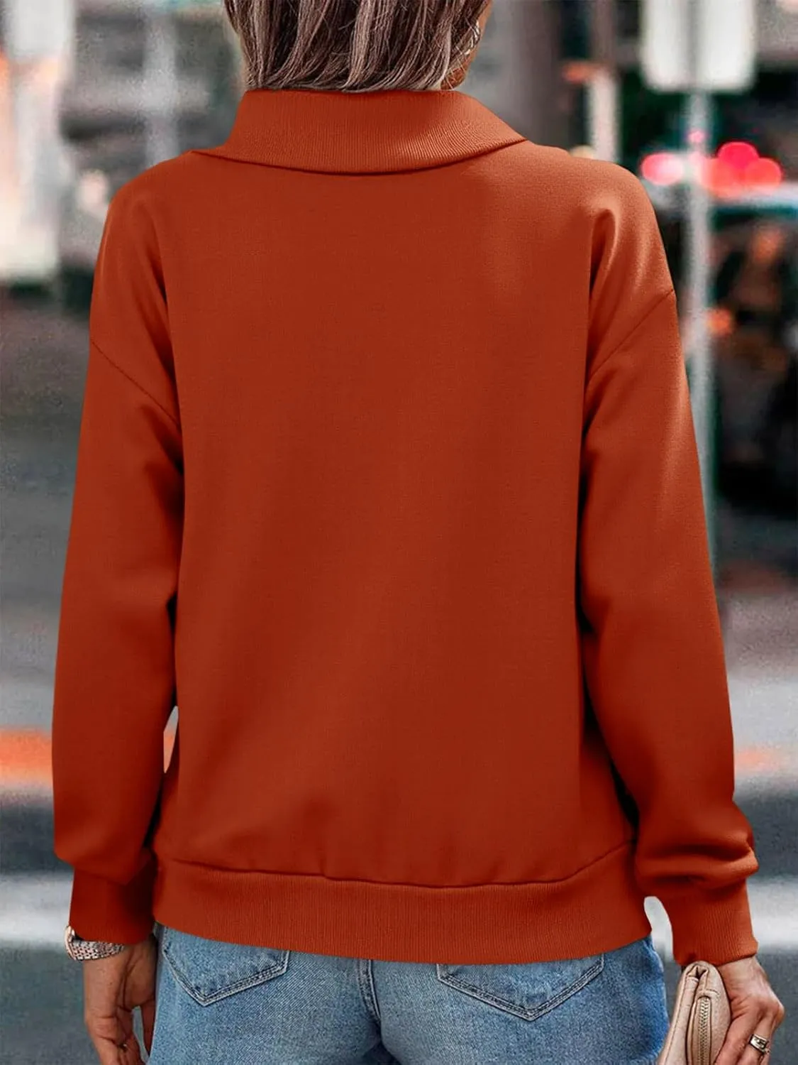 Womens Zipper Sweatshirt Turtleneck Long Sleeve Pullover Casual Loose Sweatshirts Top T Shirts