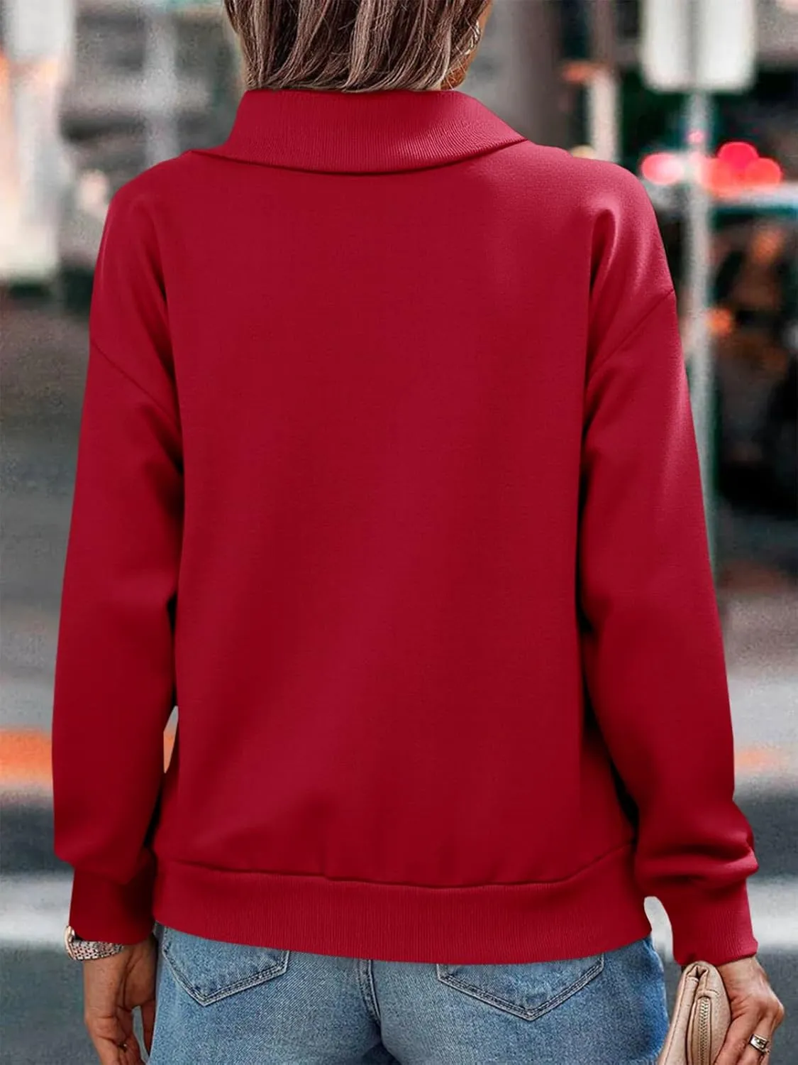 Womens Zipper Sweatshirt Turtleneck Long Sleeve Pullover Casual Loose Sweatshirts Top T Shirts