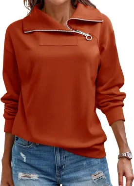 Womens Zipper Sweatshirt Turtleneck Long Sleeve Pullover Casual Loose Sweatshirts Top T Shirts
